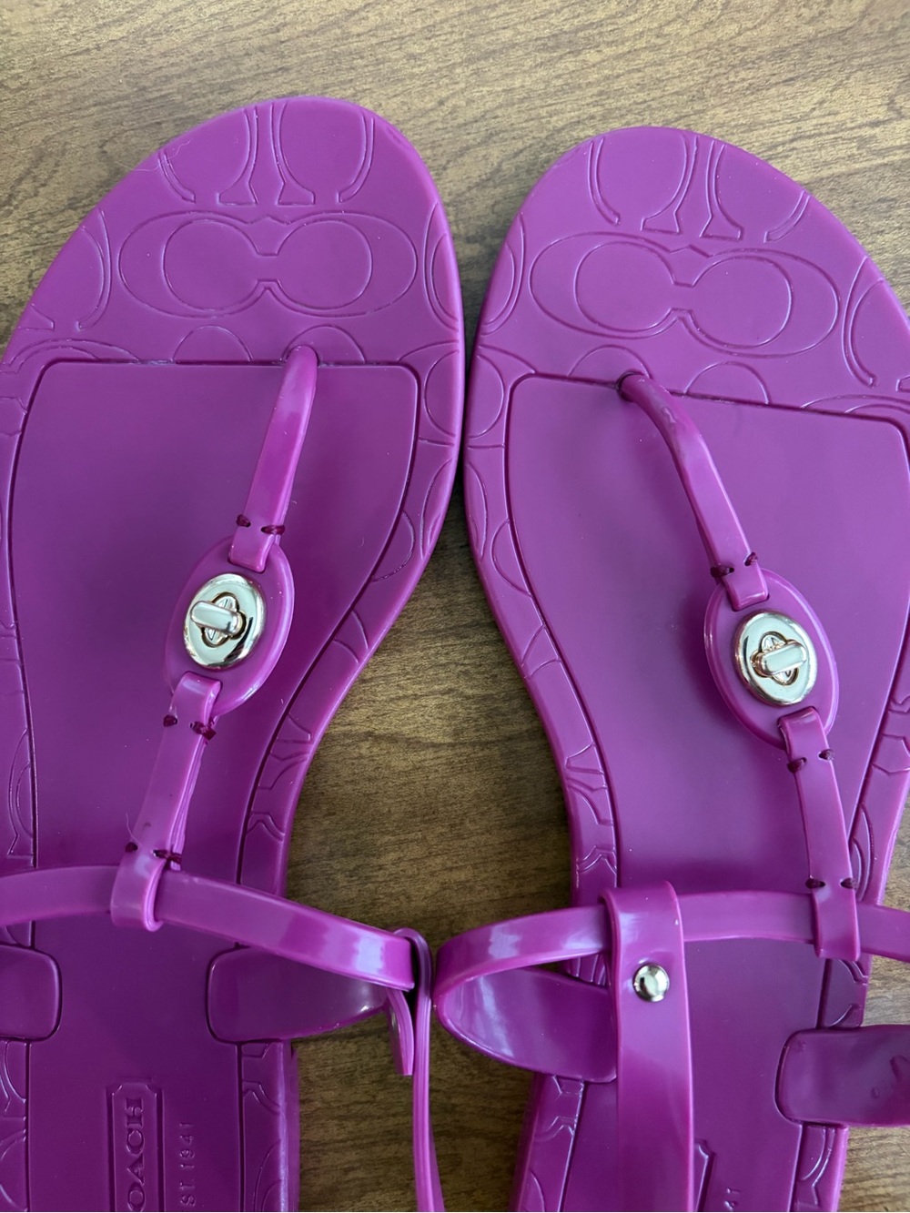 Coach Women’s Bright Magenta Jelly T-Strap Sandals - Picture 4 of 6